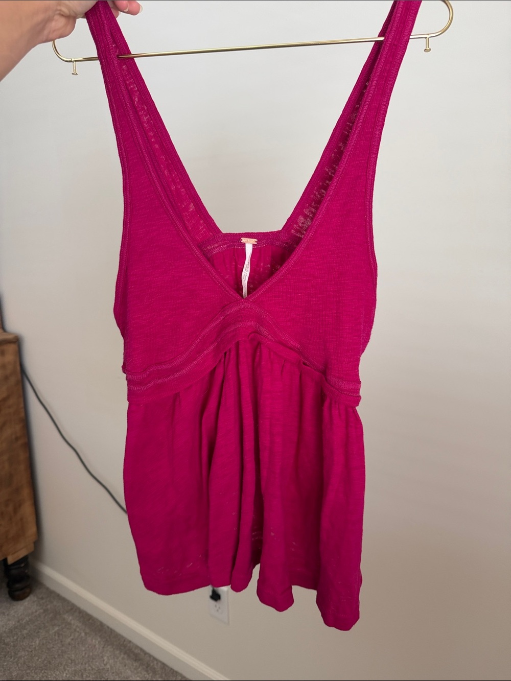 Free People Pink Ribbed V Neck Tank Top